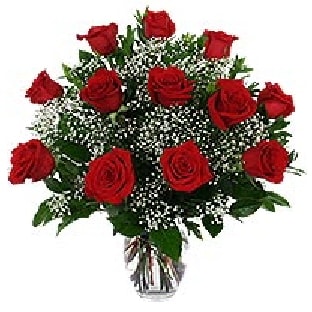 12 adet kırmızı gül çiçeğinden vazo tanzimi